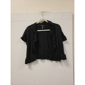 Style & Co Womens Cardigan 0X Black Ruffle Open Front Short Sleeve Knit Top